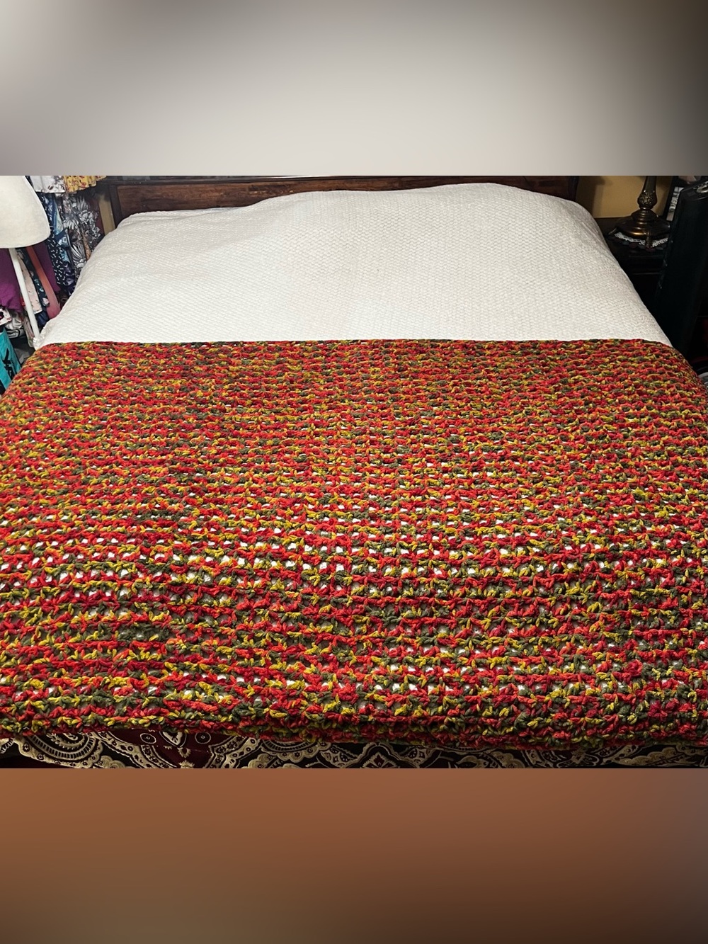 Chenille Crochet Throw Blanket Afghan Bed Throw Fall Decor Autumn Chunky Knit